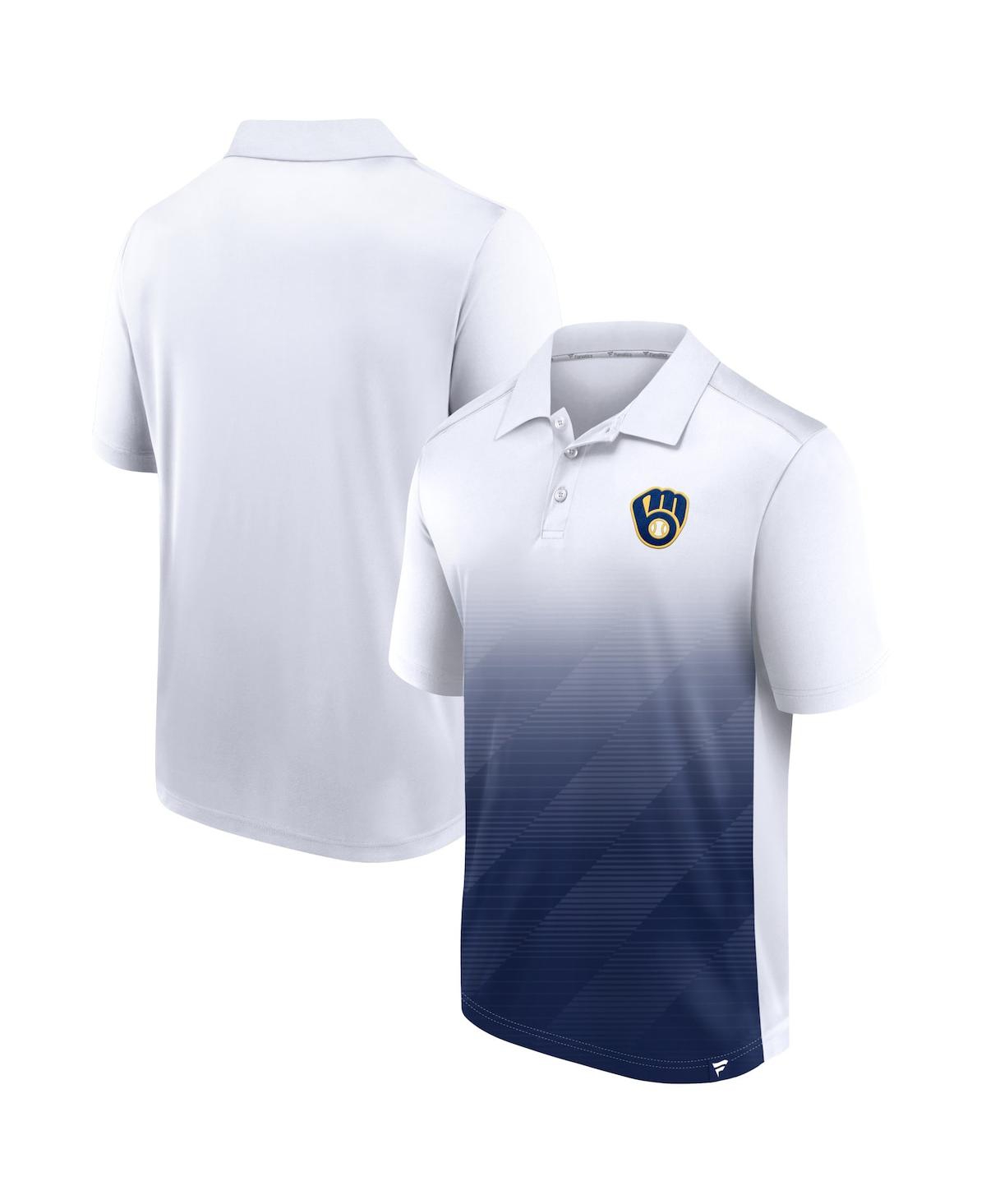 Shop Fanatics Men's  White And Navy Milwaukee Brewers Iconic Parameter Sublimated Polo Shirt In White,navy
