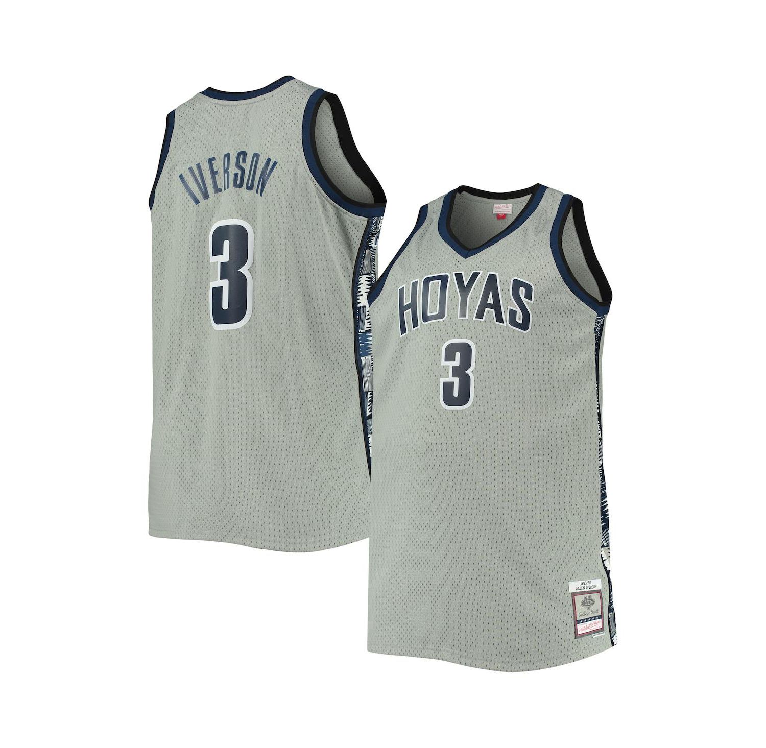 Men's Allen Iverson Gray Georgetown Hoyas Big and Tall 1995-96 Replica Player Jersey