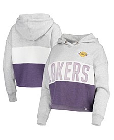 Women's '47 Heathered Gray Los Angeles Lakers Lizzy Cutoff Pullover Hoodie