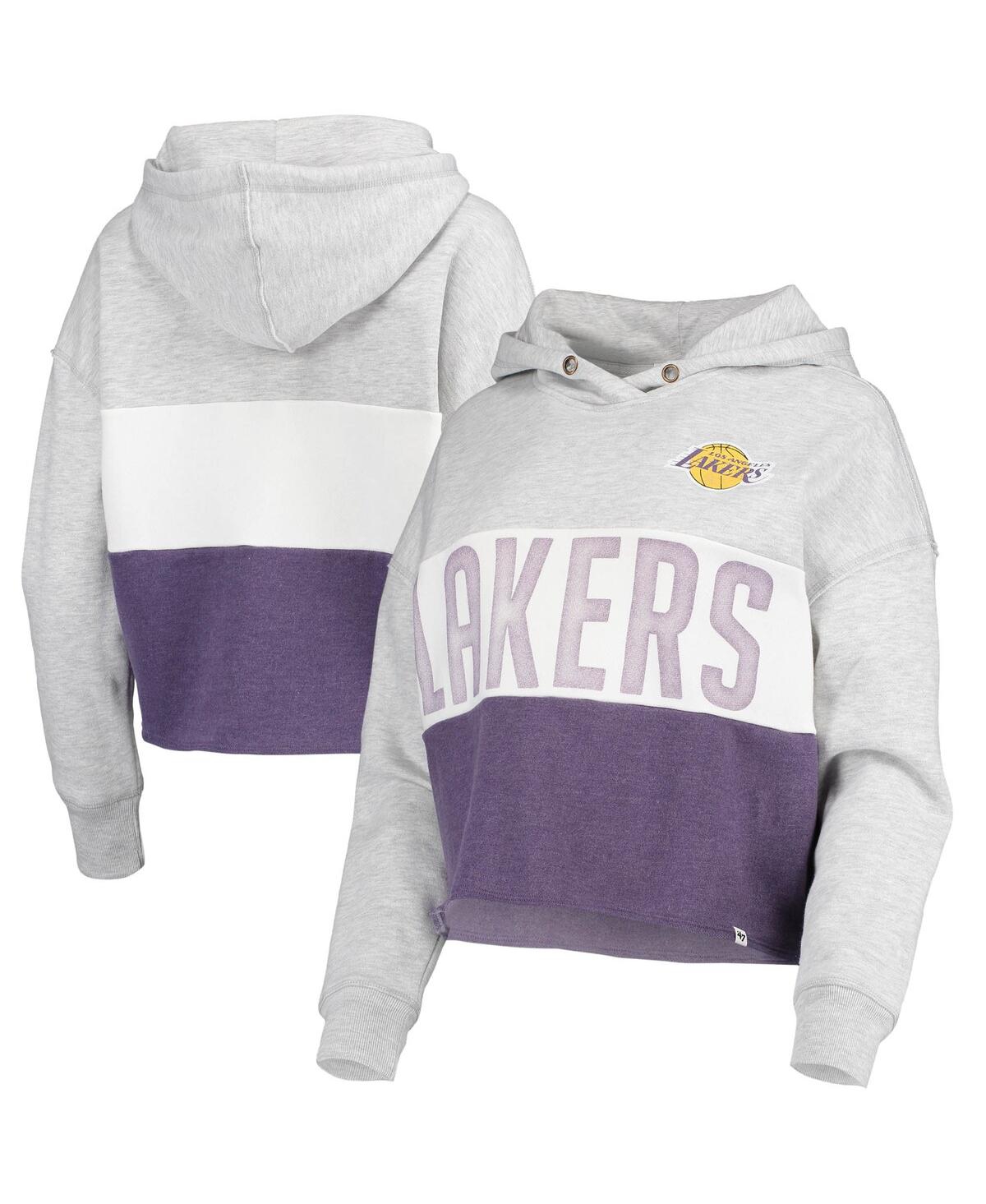 Shop 47 Brand Women's '47 Heathered Gray Los Angeles Lakers Lizzy Cutoff Pullover Hoodie