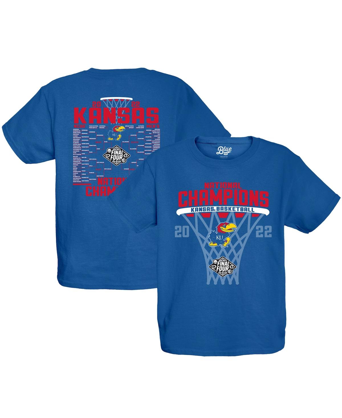 Shop Blue 84 Big Boys  Royal Kansas Jayhawks 2022 Ncaa Men's Basketball National Champions Bracket T-shirt