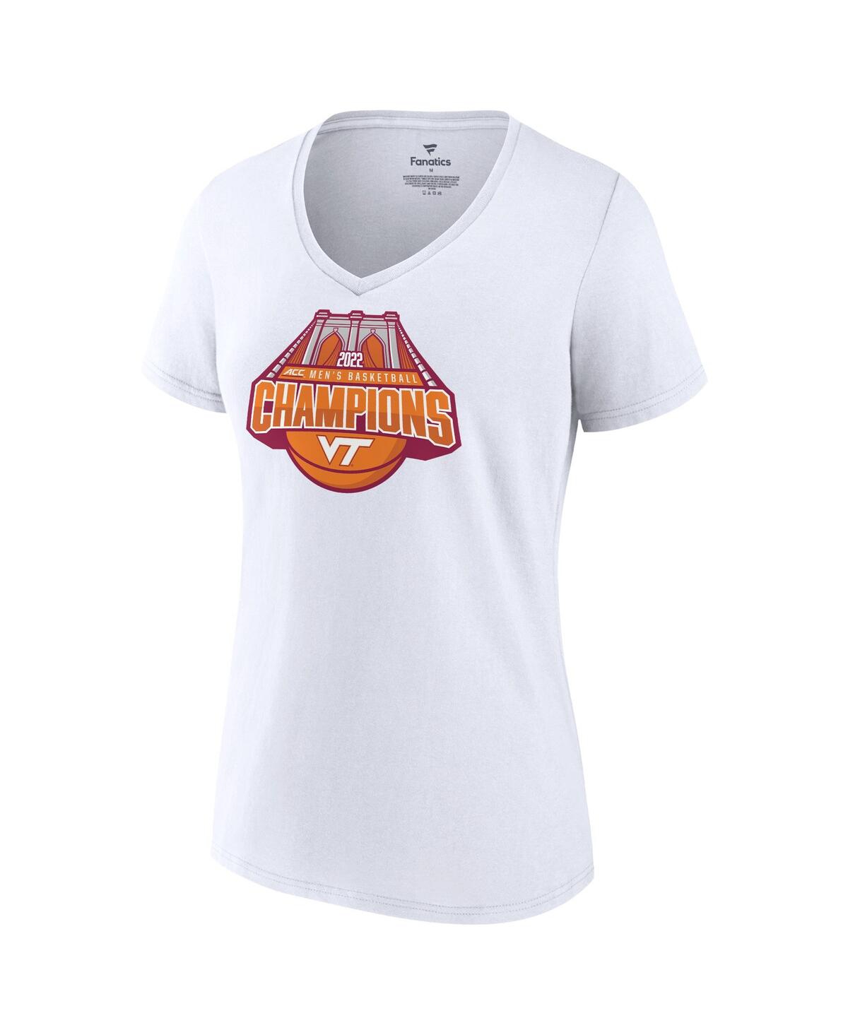 Women's FanaticsVirginia Tech Hokies 2022 Acc Men's Basketball Conference Tournament Champions V-Neck T-shirt - White