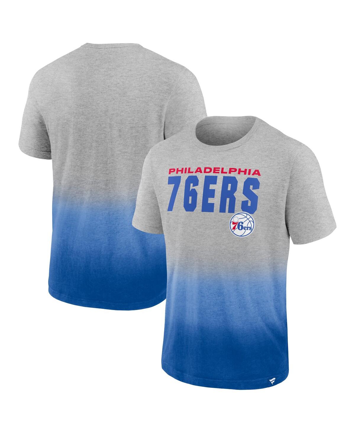 Fanatics Men's  Branded Heathered Gray And Royal Philadelphia 76ers Board Crasher Dip-dye T-shirt In Heathered Gray,royal