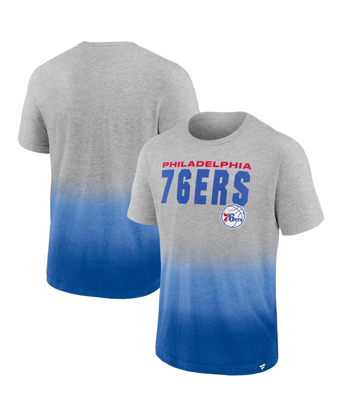 Shop Fanatics Men's  Heathered Gray And Royal Philadelphia 76ers Board Crasher Dip-dye T-shirt In Heathered Gray,royal