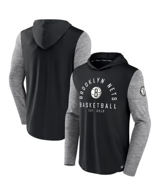 Men's Black, Heathered Charcoal Brooklyn Nets Deep Rotation Performance Pullover Hoodie