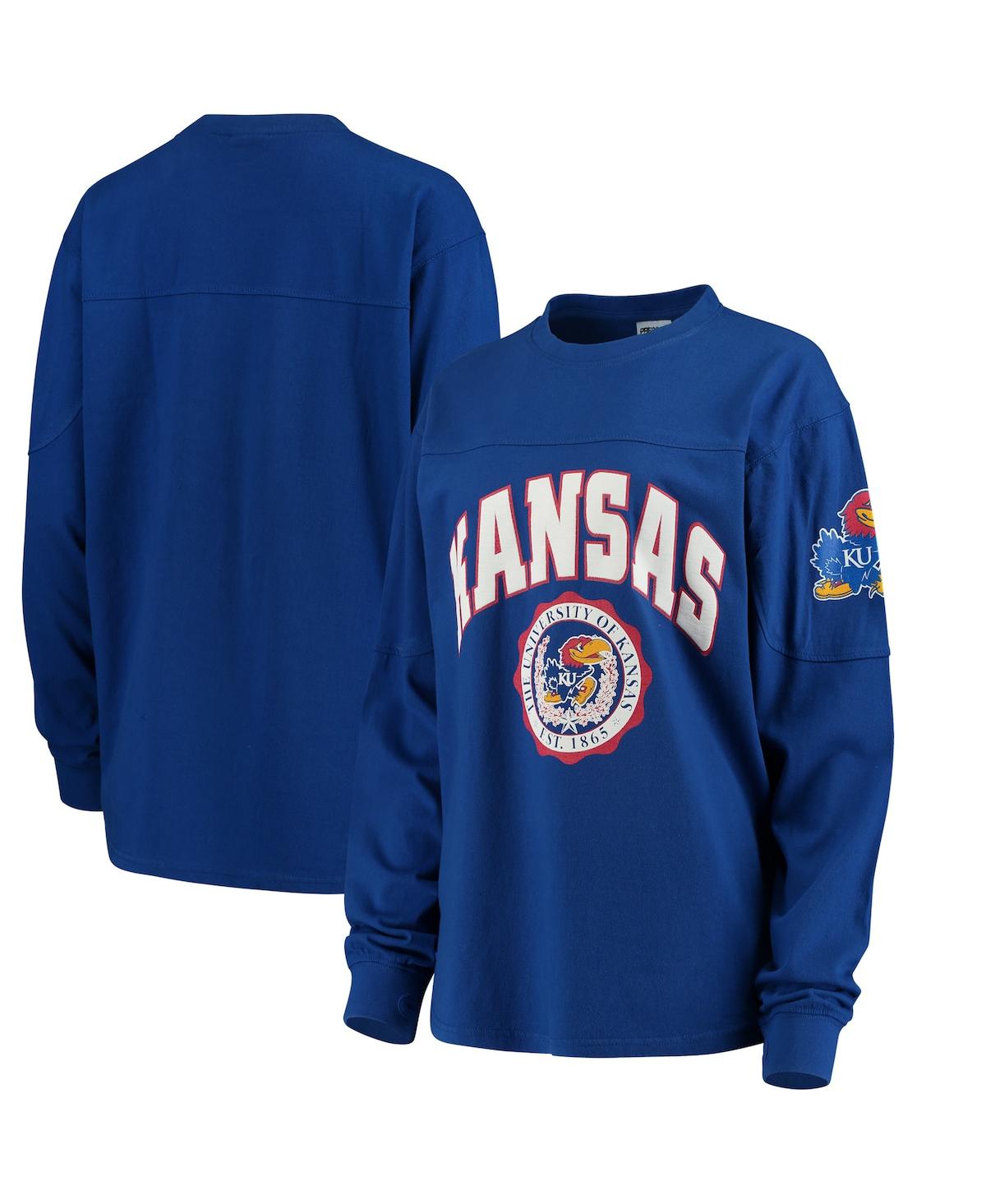 PRESSBOX WOMEN'S ROYAL KANSAS JAYHAWKS EDITH LONG SLEEVE T-SHIRT 