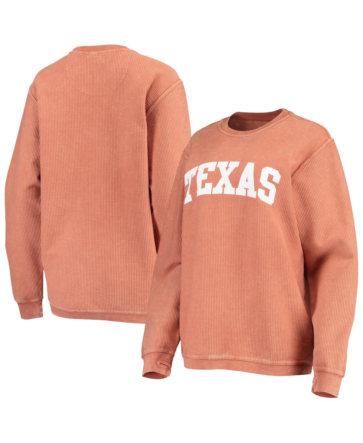 Women's Pressbox Texas Orange Texas Longhorns Comfy Cord Vintage-Like Wash Basic Arch Pullover Sweatshirt - Texas Orange
