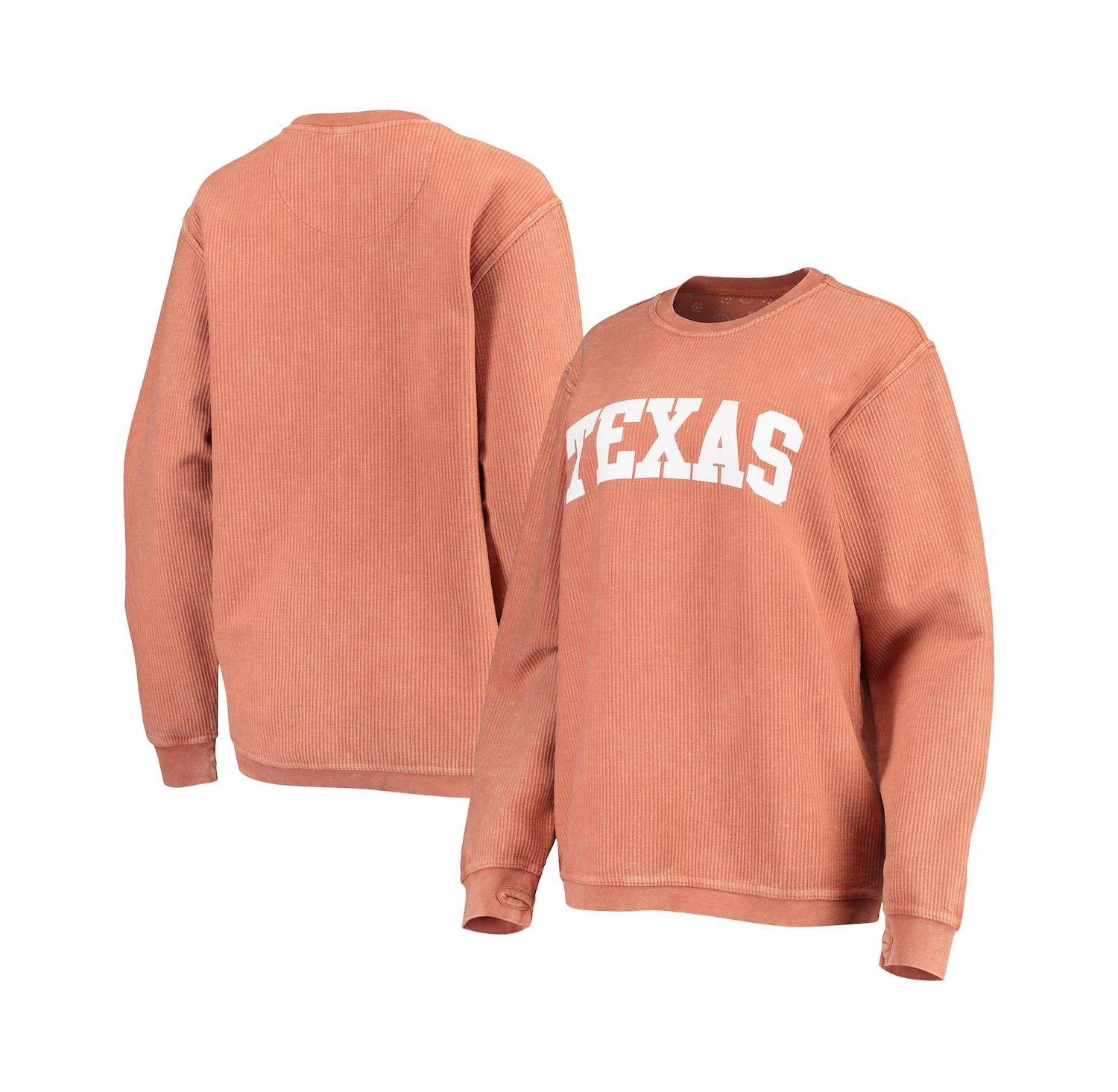 Women's Texas Orange Texas Longhorns Comfy Cord Vintage-Like Wash Basic Arch Pullover Sweatshirt