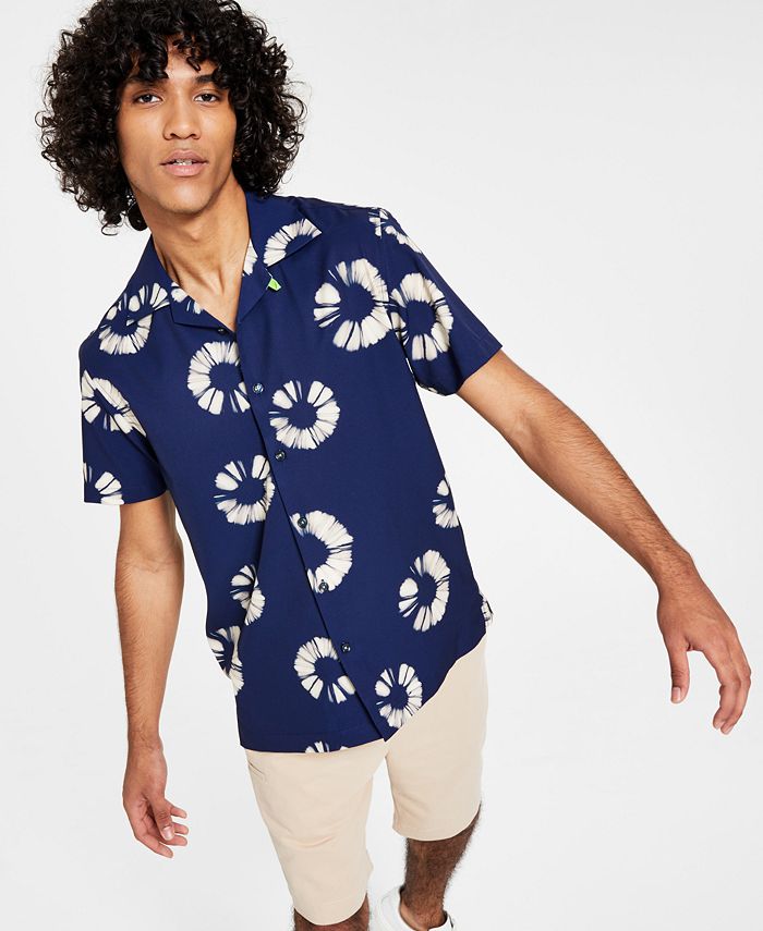 Society of Threads Men's SlimFit Performance Stretch Shell Print ShortSleeve ButtonDown Shirt