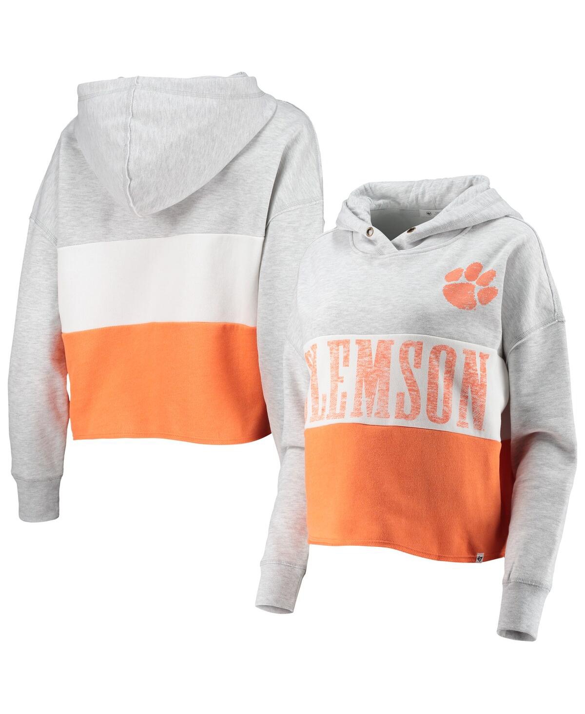 47 Brand Women's '47 Heathered Gray, Heathered Orange Clemson Tigers Lizzy Colorblocked Cropped Pullover Hood In Heathered Gray,heathered Orange
