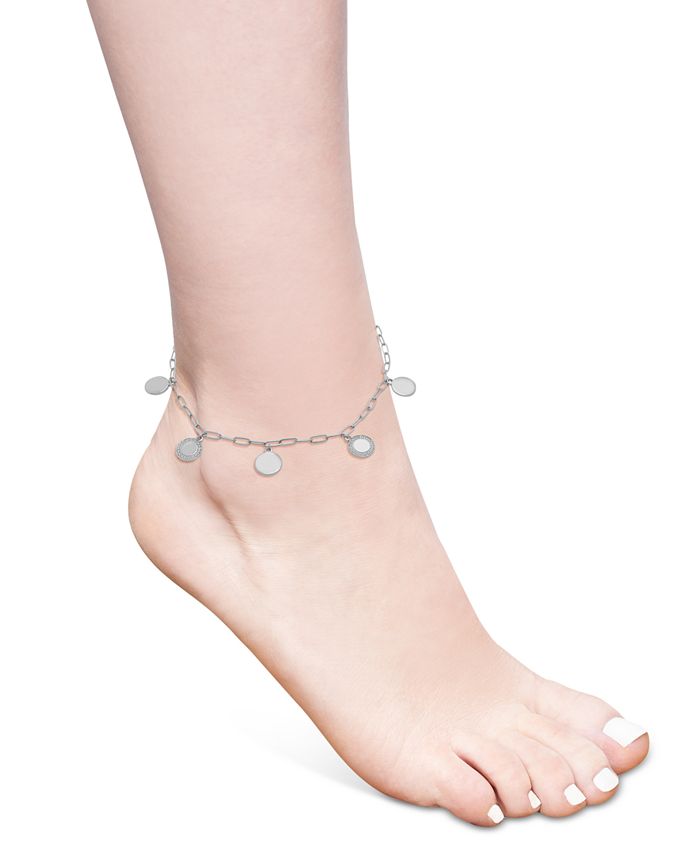 Wrapped Diamond & Polished Disc Dangle Ankle Bracelet (1/10 ct. t.w