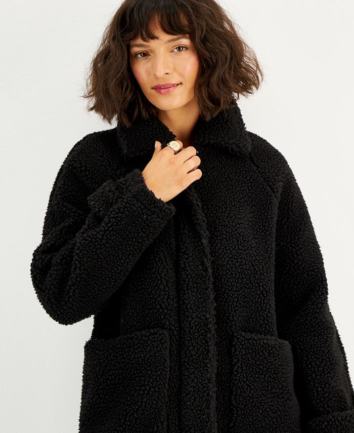 CoffeeShop Juniors' Collared Zip-Front Fleece Coat - Macy's