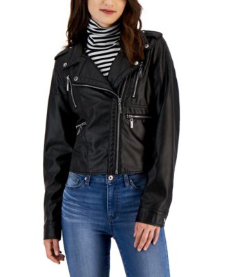 Jou jou faux 2025 leather hooded moto jacket