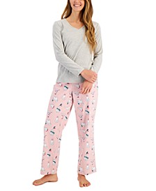 Women's Petite Flannel Long Sleeve Mix It Pajama Set, Created for Macy's