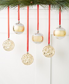 Shine Bright Gold- and Silver- 6-Pc. Set of Ball Ornaments with a Decorated Finish, Created for Macy's 
