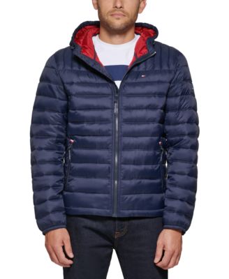 tommy hilfiger men's quilted bomber hoody color block