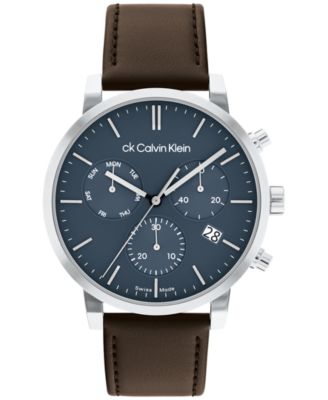 CK＆MK Calvin Klein Men's Swiss Chronograph Gauge Brown Leather Strap