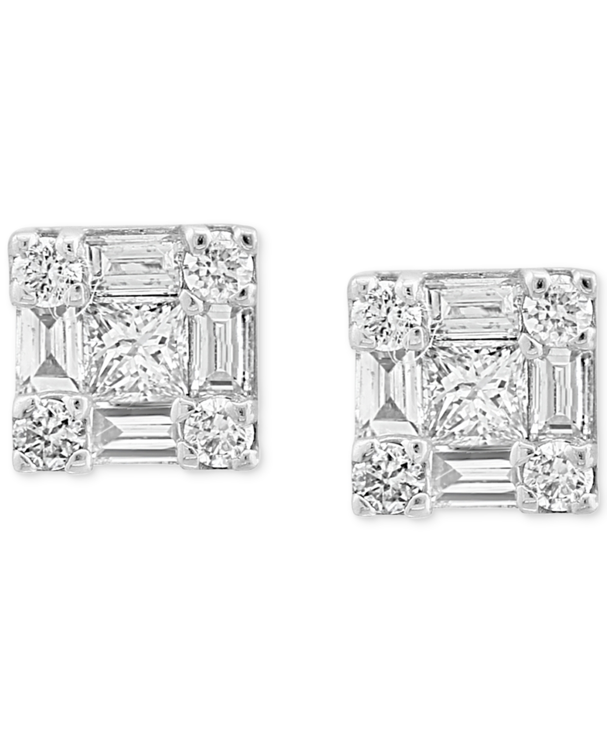 Effy Diamond Princess Shaped Multi-Cut Cluster Stud Earrings (1/2 ct. t.w.) in 14k- White Gold