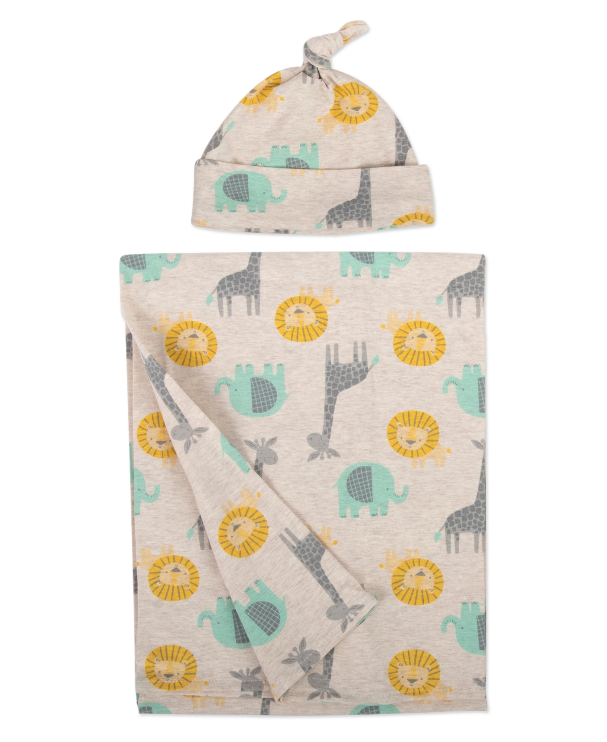 Baby Essentials Baby Boys Soft Giraffe Print Swaddle Wrap Blanket With Matching Hat, 2 Piece Set In Multi