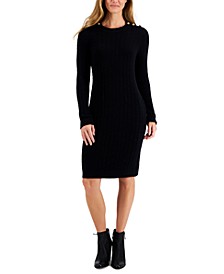 Petite Button-Shoulder Cable-Knit Dress, Created for Macy's