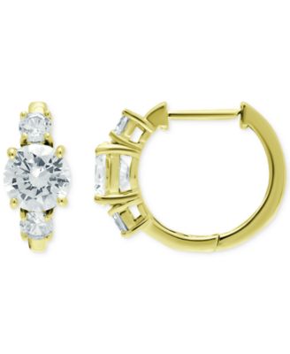 Cubic Zirconia Three Stone Small Huggie Hoop Earrings, 0.625", Created for Macy's