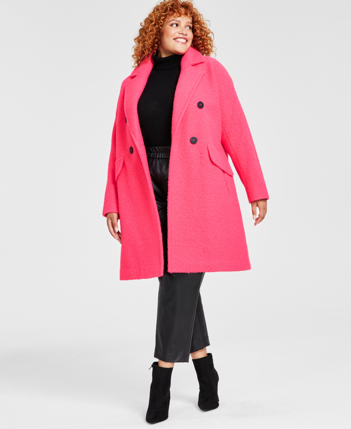 BCBGeneration Plus Size Double-Breasted Boucle Walker Coat, Created for Macy's