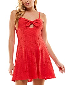 Juniors' Eyelet-Embroidered Bow-Detail Dress