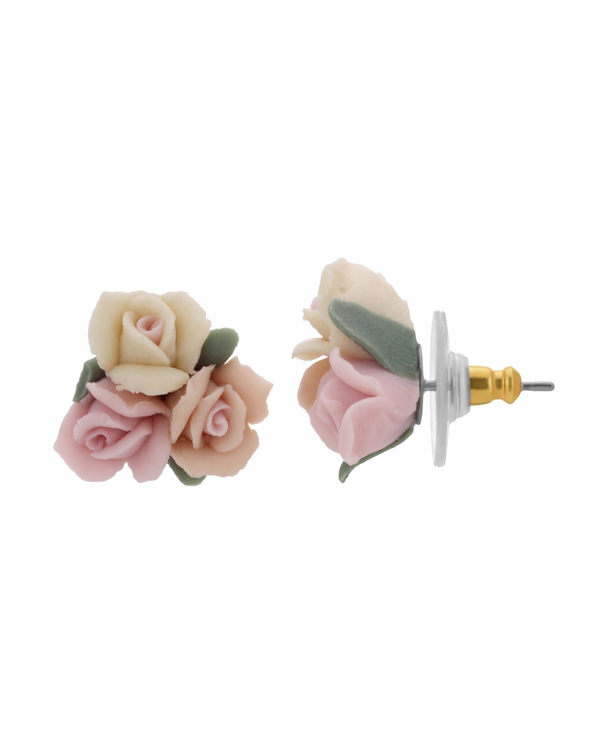 2028 Women's Porcelain Rose Button Earring In Pink