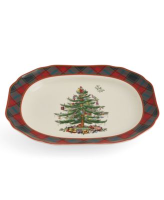 Christmas Tree Tartan Rectangular Platter, 14"