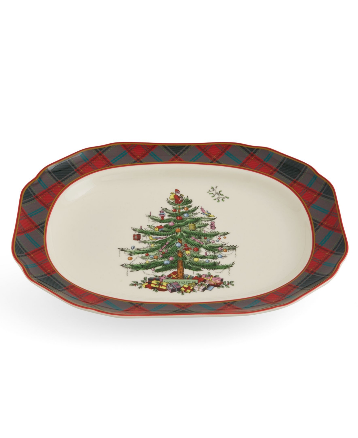 Spode Christmas Tree Tartan Rectangular Platter, 14"