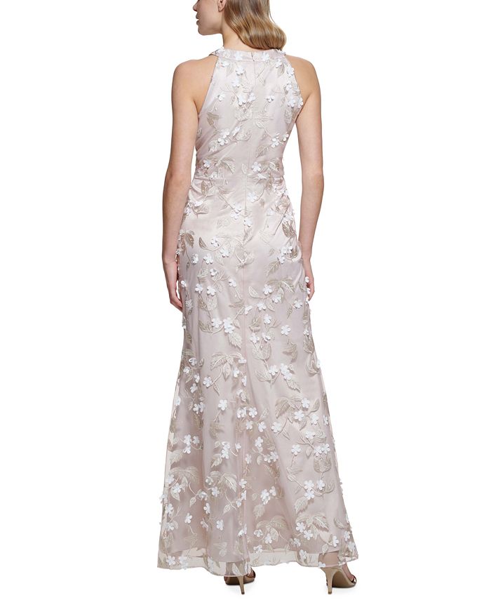Eliza J Floral Appliqué Trumpet Gown in BeigeWhite main image 0