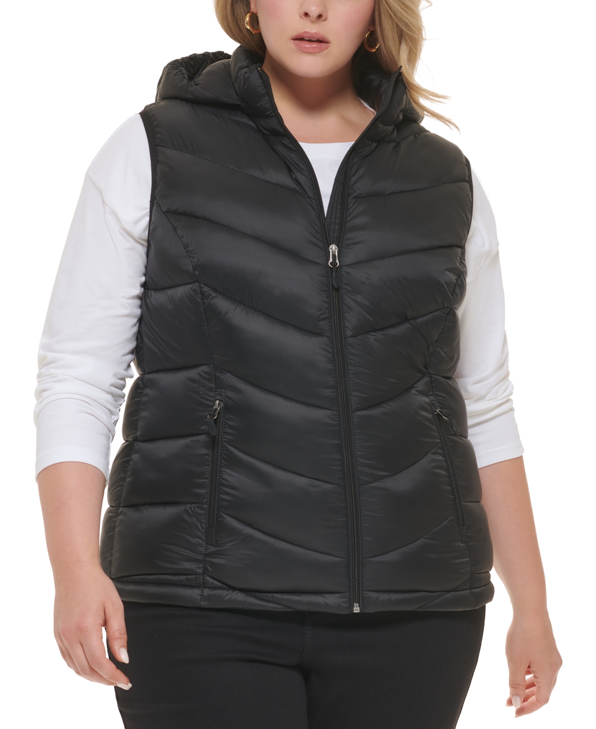 Charter Club Women's Plus Size Packable Hooded Puffer Vest, Created For Macy's In Black