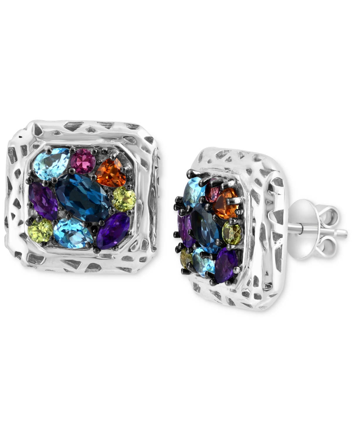 Shop Effy Collection Effy Multi-gemstone Cluster Stud Earrings (2-1/2 Ct. T.w.) In Sterling Silver In Multi Gemstone