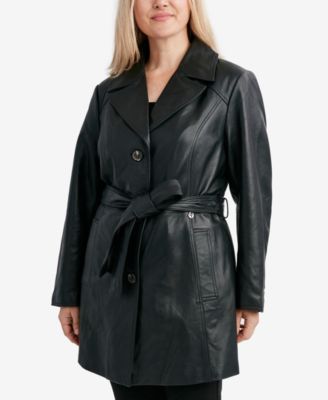 Tahari Women s Plus Size Belted Leather Trench Coat Macy s