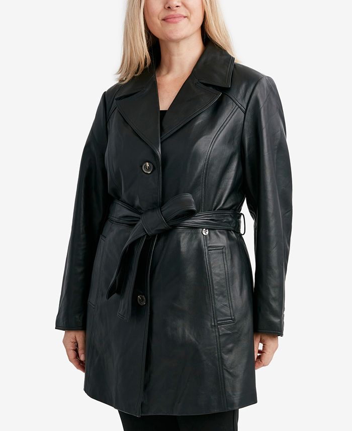 Tahari Women's Plus Size Belted Leather Trench Coat - Macy's