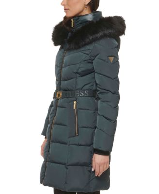 GUESS Women's Belted Faux-Fur-Collar 