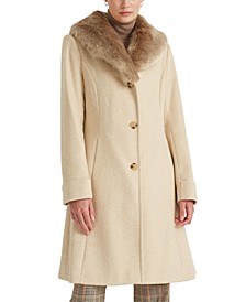 Women's Faux-Fur-Trim Walker Coat, Created for Macy's