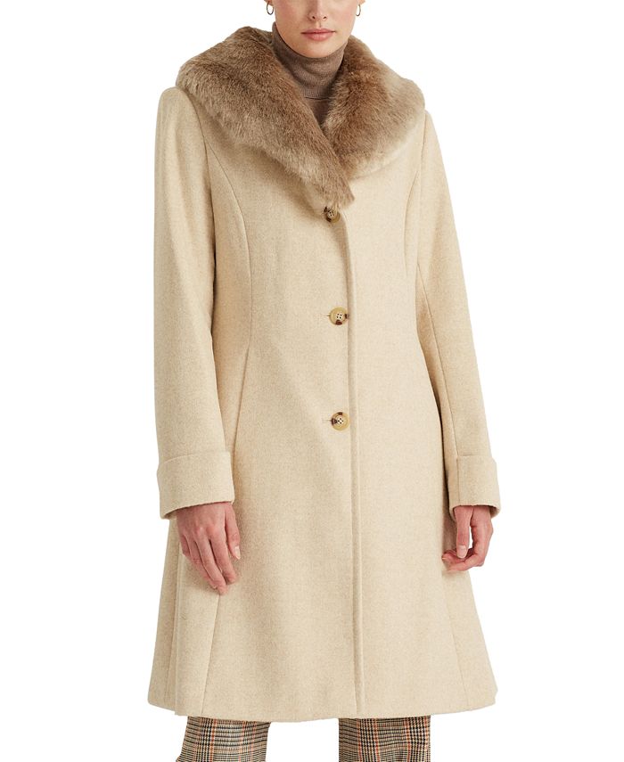 Faux Fur Trim Wool Blend Coat