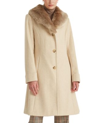 Lauren Ralph Lauren Women's Faux-Fur-Trim Walker Coat, Created for Macy ...
