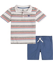 Toddler Boys Striped Polo Shirt and Twill Shorts, 2 Piece Set