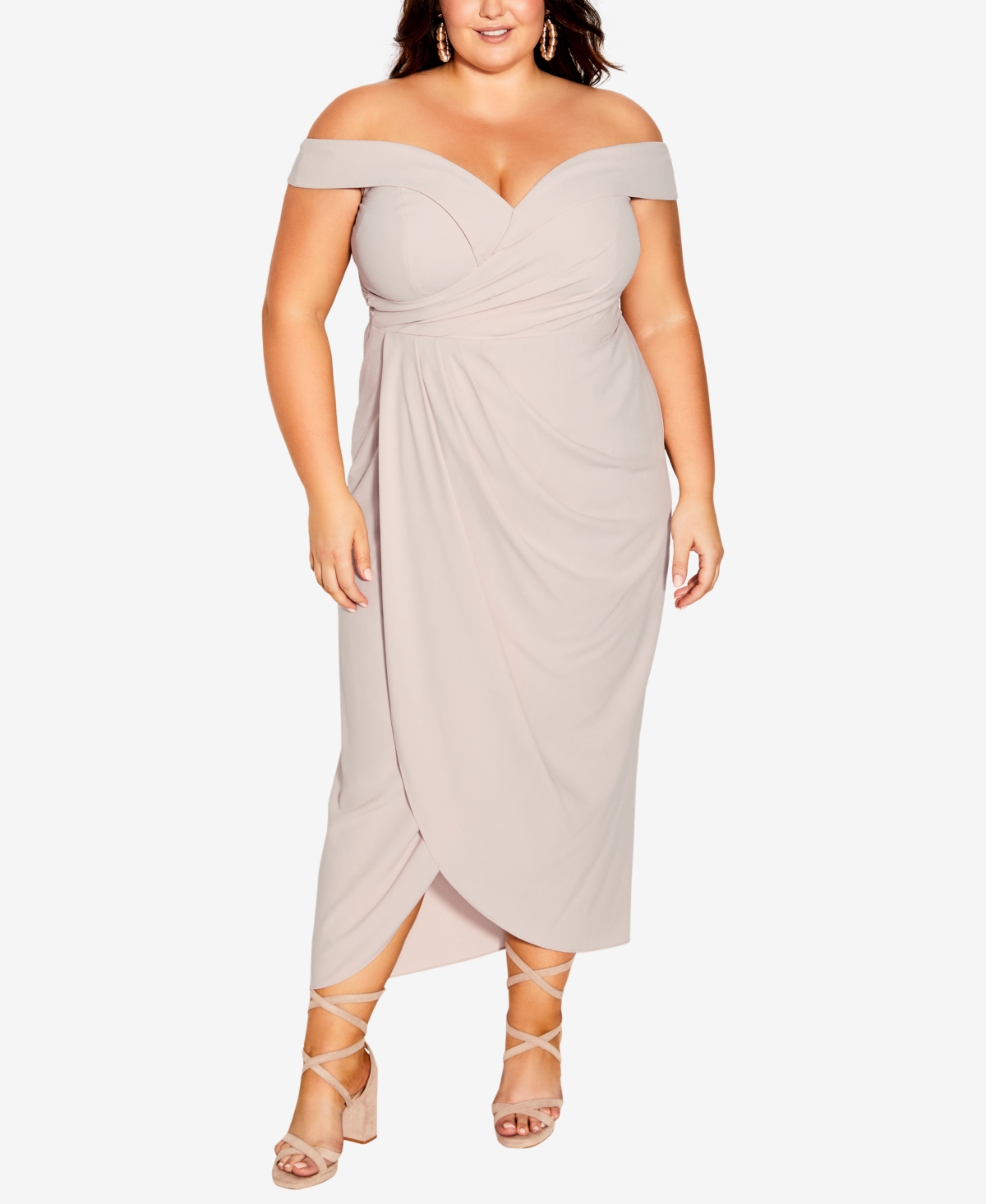 City Chic Ripple Love Off The Shoulder Maxi Dress In Gardenia
