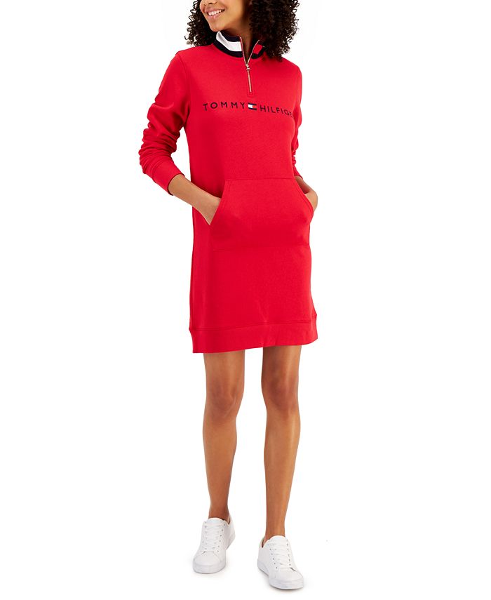 Tommy Hilfiger Women's Logo Funnel-Neck Sweatshirt Dress - Macy's