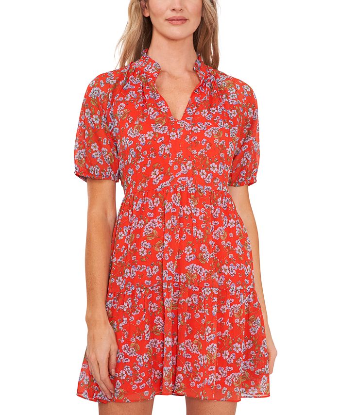 CeCe Women's Short Sleeve Floral Print Baby Doll Dress Macy's