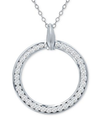 Cubic Zirconia Open Circle Pendant Necklace, 16" + 2" extender