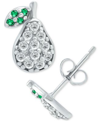 Cubic Zirconia & Green Quartz Pear Stud Earrings