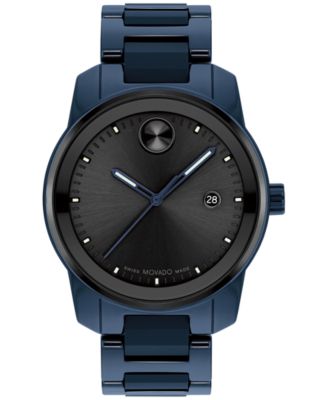 Movado - Men's Swiss Bold Verso Ion-Plated Blue Ceramic Bracelet Watch 42mm