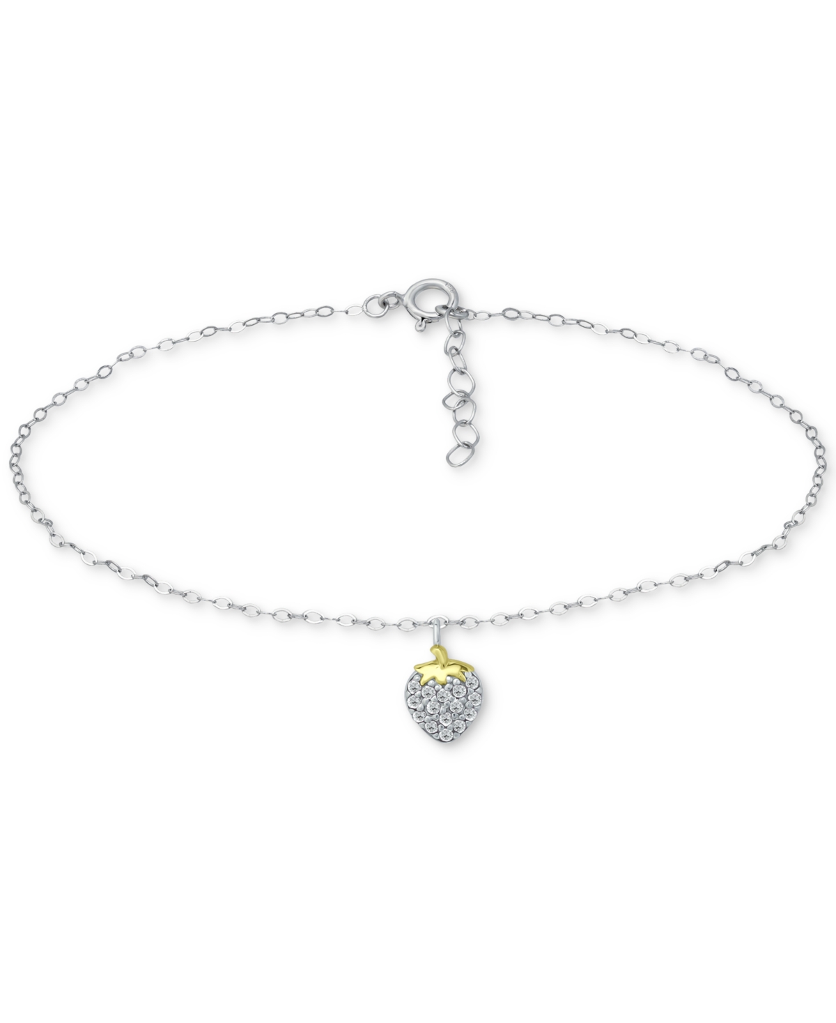 Cubic Zirconia Strawberry Charm Ankle Bracelet, Created for Macy's - Gold over silver