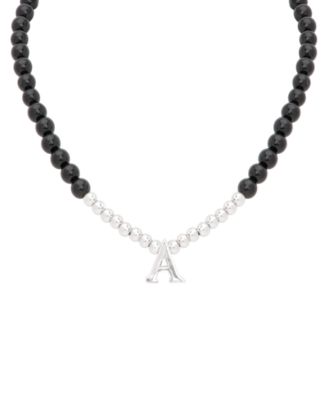 Macy's - Onyx Bead Initial 18" Pendant Necklace in Sterling Silver
