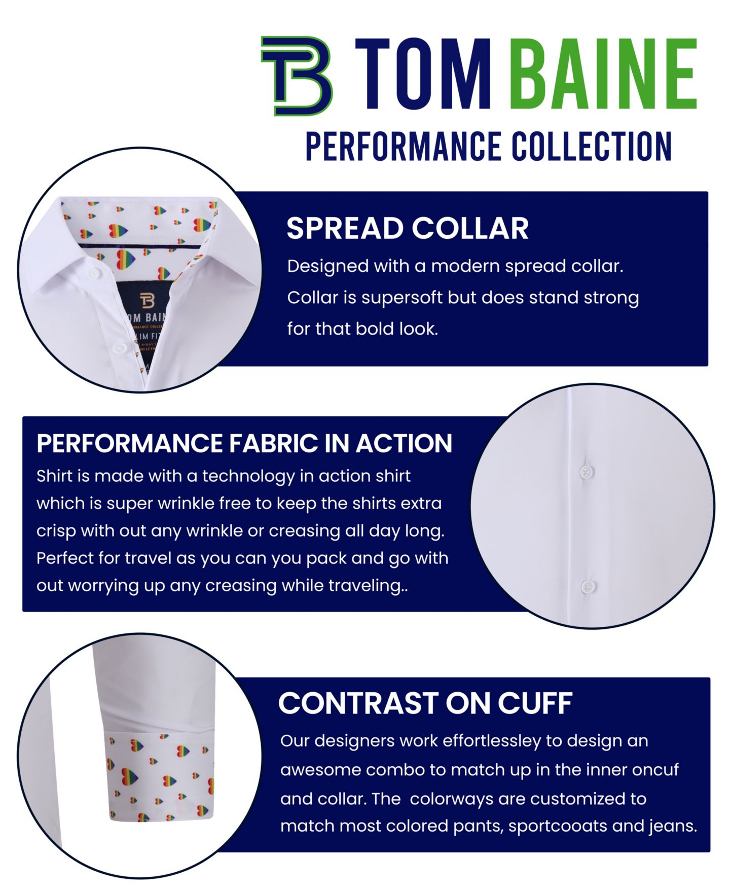 Мужская рубашка Tom Baine Slim Fit Pride Performance Novelty Button Down Dress Shirt, цвет: Белый — фото 4
