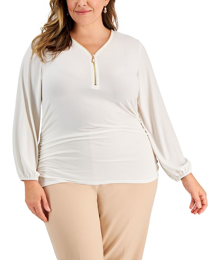 JM Collection Plus Size ZipFront SideRuched Top, Created for Macy's Macy's